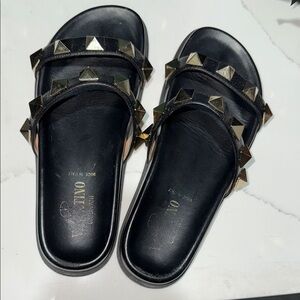 Valentino Black Studded Slide Sandals